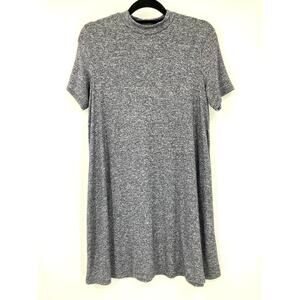One Clothing Los Angeles Gray White Lightweight Mock Neck T-Shirt Swing Dress